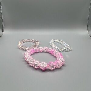 Pink and Clear Sparkle Beaded Bracelet Trio - Handmade #B0136T